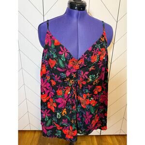 Ava & Viv Womens 2X Plus Size Black Pink Floral Spaghetti Strap Tank Top Coconut